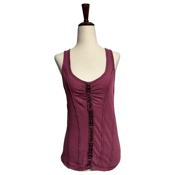 Free People • Tuck Me In Embellished Tank Top Raspberry S ASO Elena Gilbert - Picture 2 of 8